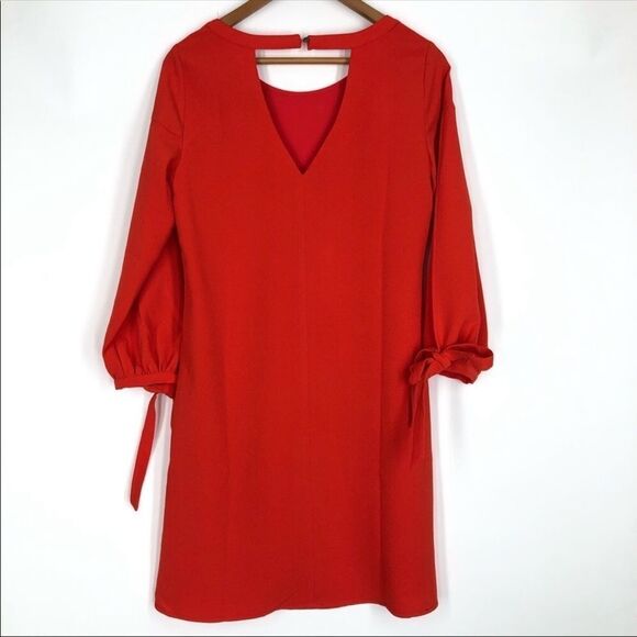 NWT Skies Are Blue Shift Dress Red Tied Sleeve Cocktail Work Holiday - Picture 3 of 4